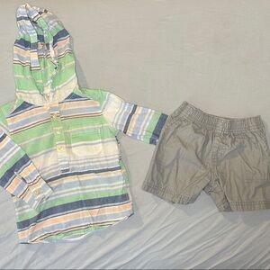 Carter's Pastel Striped Linen Hoodie with Gray Shorts